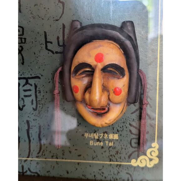 Vintage Korean Hahoetal Hahoe Pyolsin-Gut 3D Carved Masks In Glass Shadowbox - Picture 5 of 8